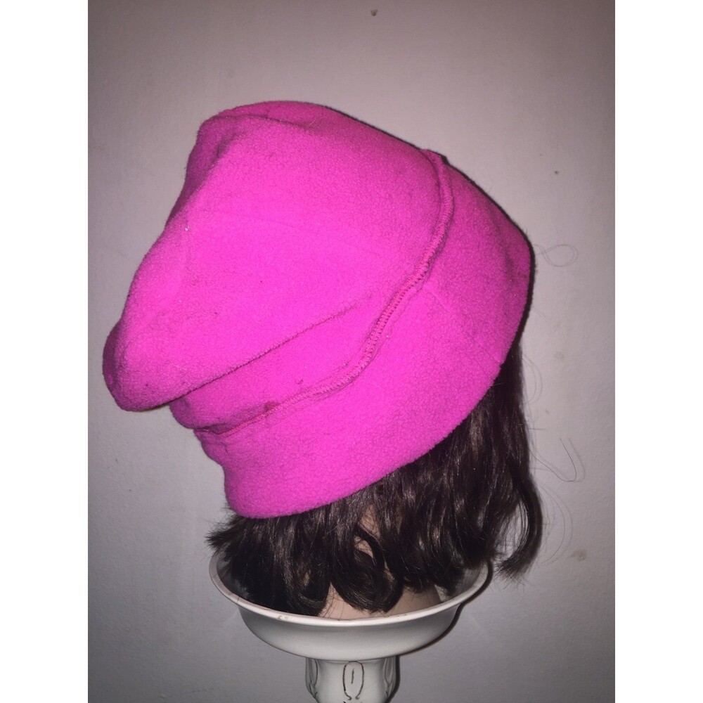 90s Vintage NEON PINK Fleece Microfiber Hat Womens Braids Dreads Slouch Warm Ski